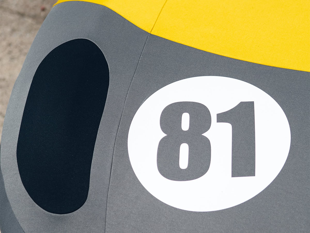 A close up image of an Indoor Silhouette cover designed to look like a Ferrari 599 with a racing livery.
