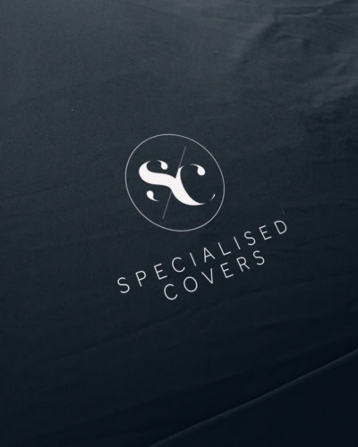 A close up image of the Specialised Covers logo applied to an Indoor Pro car cover.