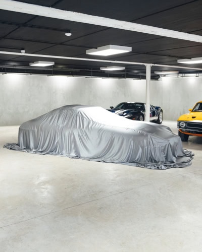 A picture of a Jaguar E-Type with an Indoor Reveal Cover on.