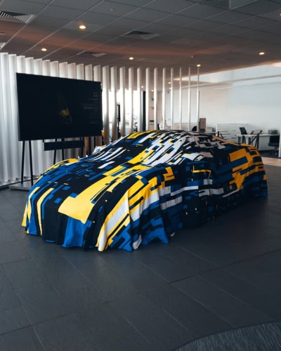 A picture of a printed Indoor Reveal with custom print in a showroom.
